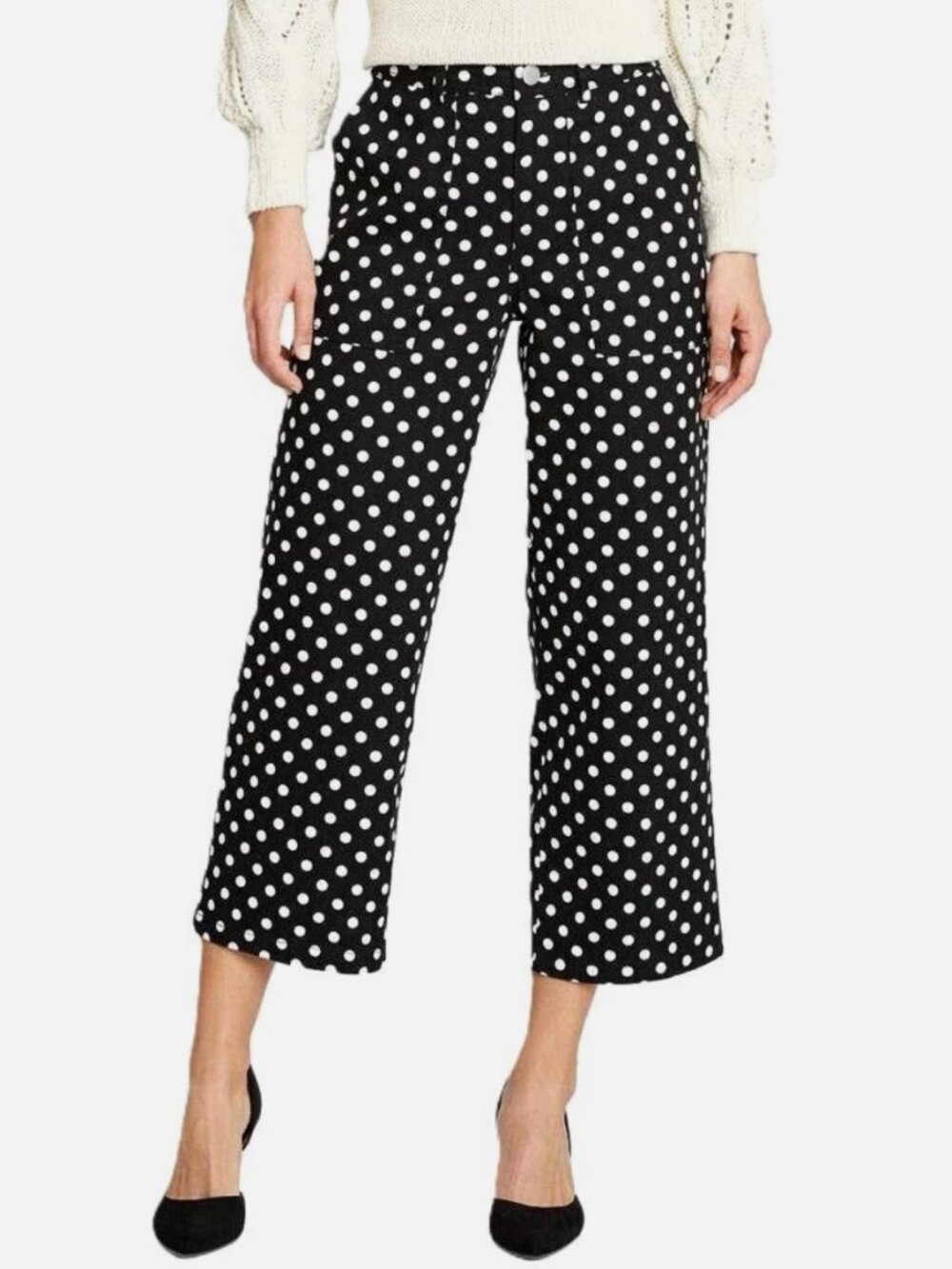 Who What Wear Black with White Polka Dot Cropped Jeans Women's US Size 6